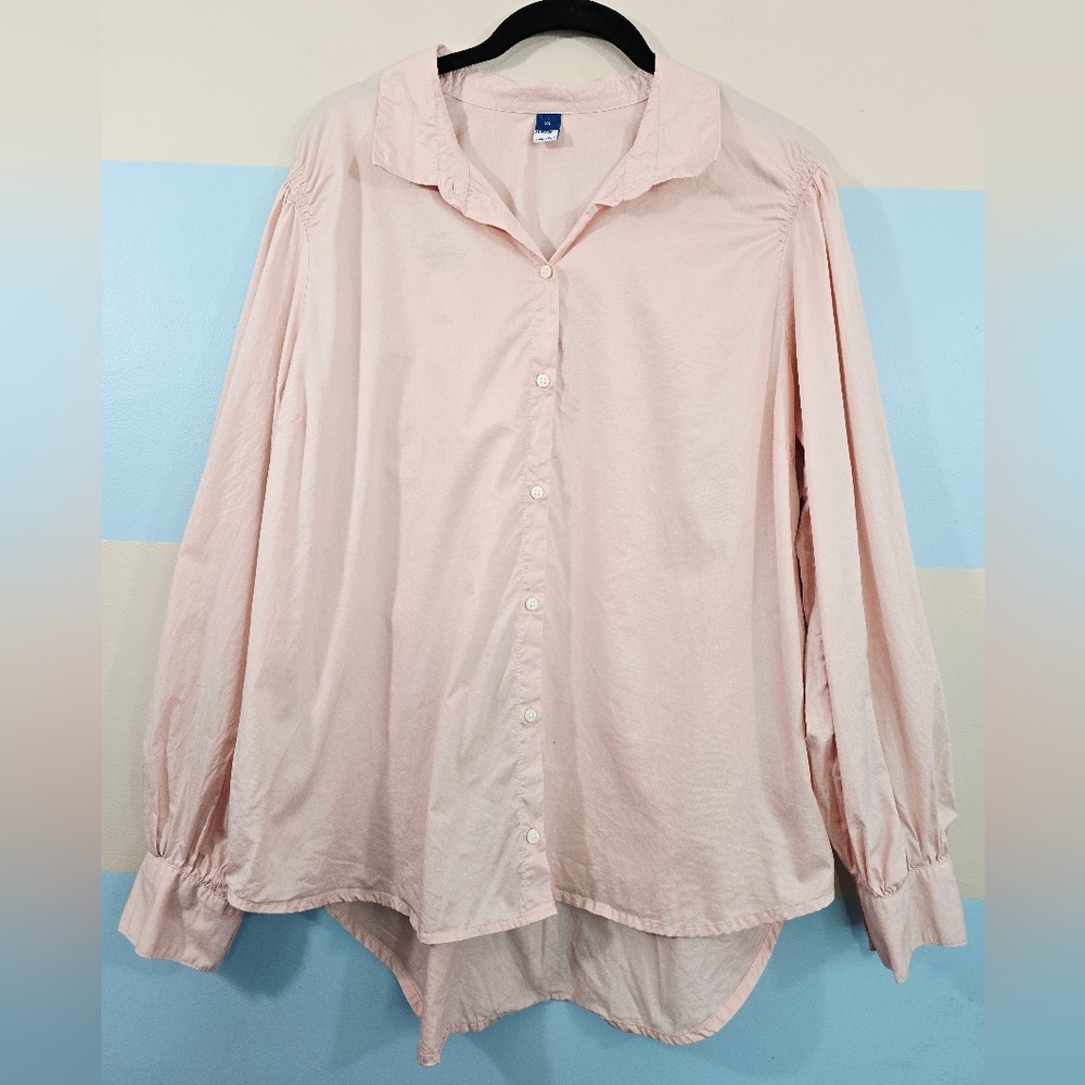 Old Navy Blush Pink Smocked Button-Down Shirt - Picture 2 of 7